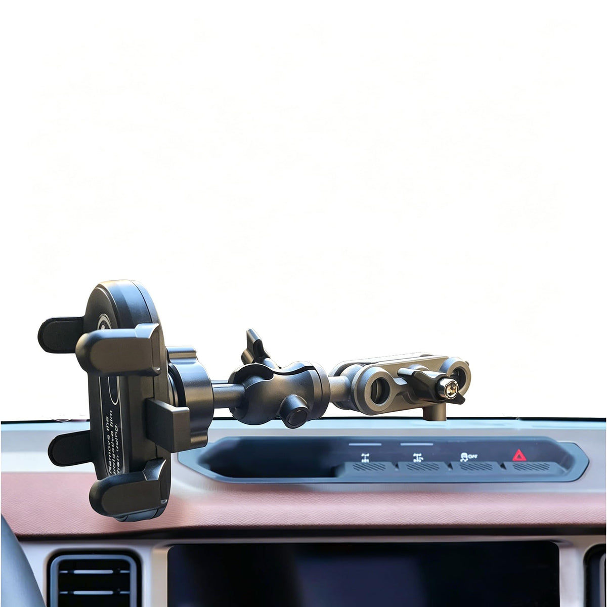 MIRISPO front view mounted on Bronco dash shows secure placement and easy access