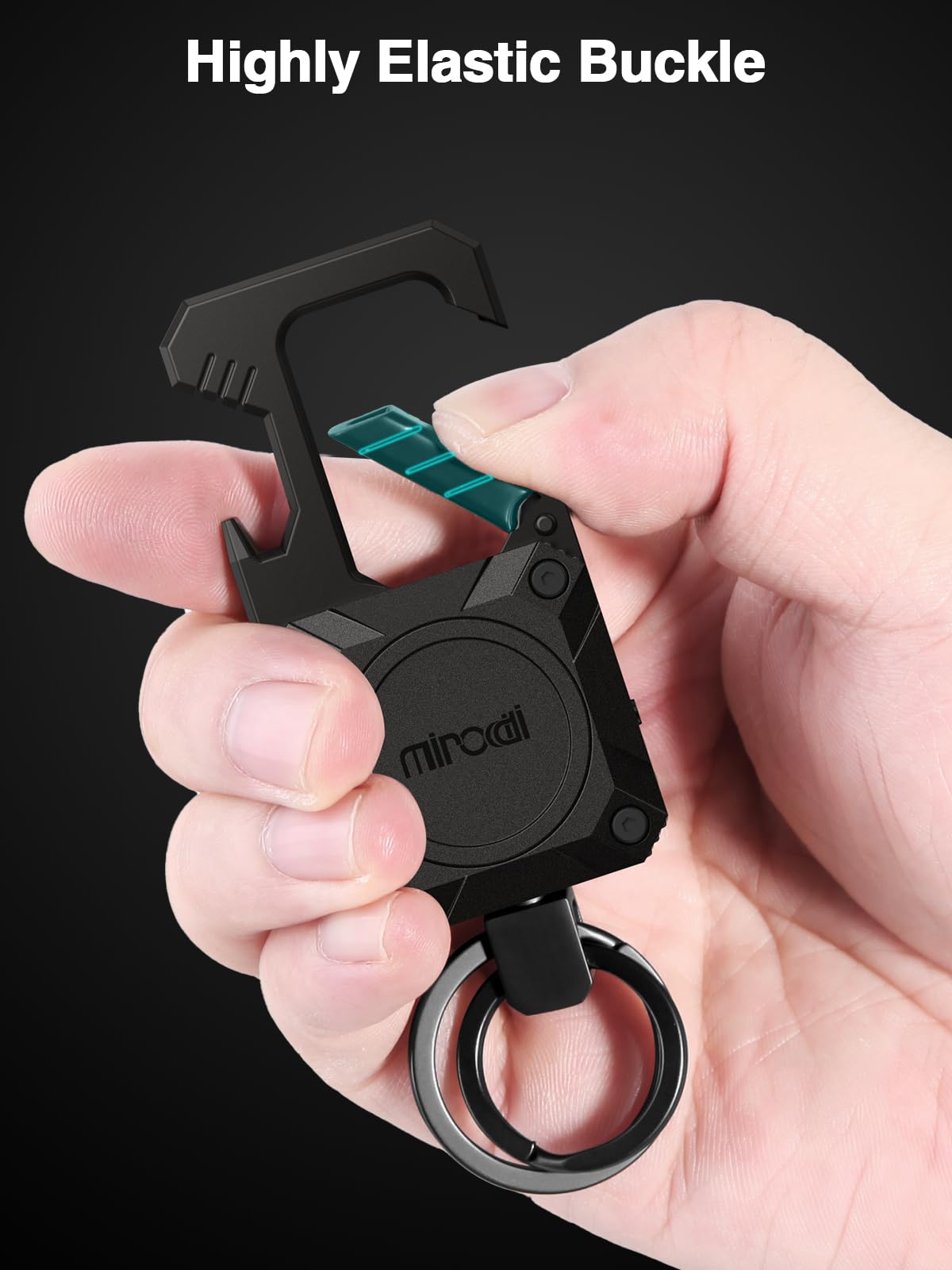 Miroddi keychain clipped to backpack showing secure carry benefit