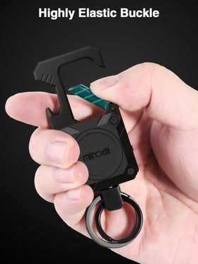 Miroddi keychain clipped to backpack showing secure carry benefit