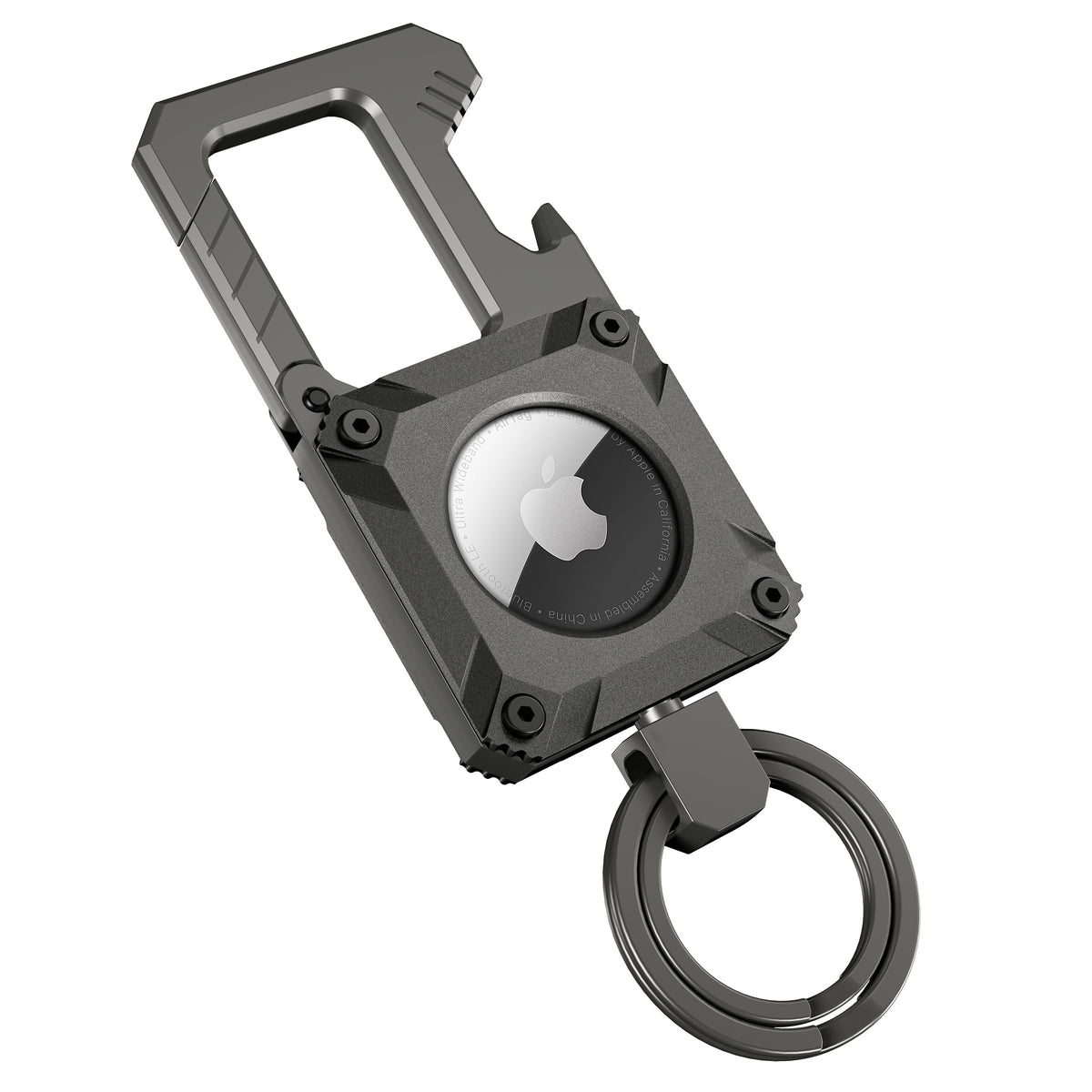 Miroddi gunmetal keychain front view showing polished finish and compact design benefit: stylish durability