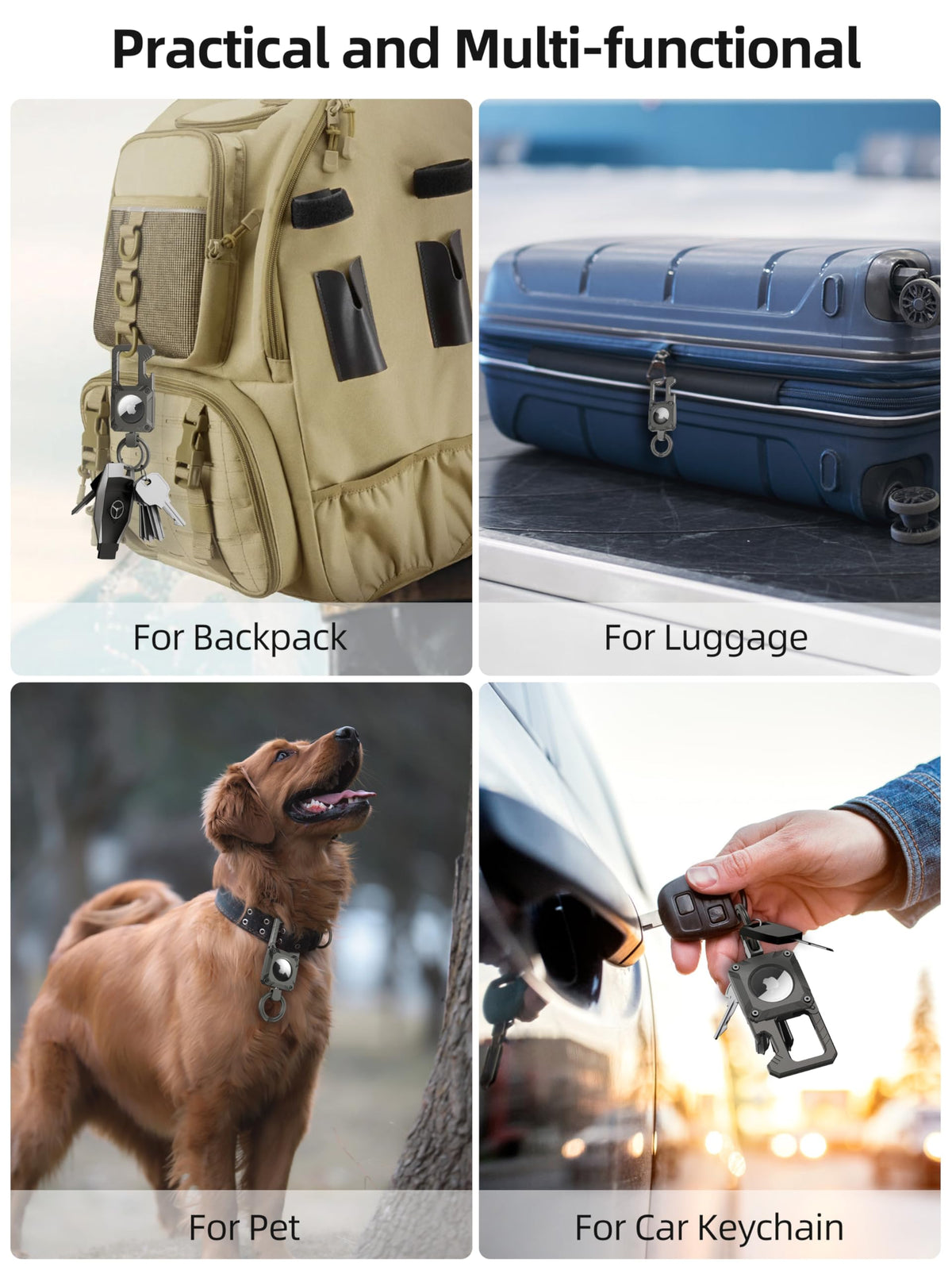 Miroddi keychain attached to backpack in outdoors scene showing weather resistance benefit: rugged everyday carry