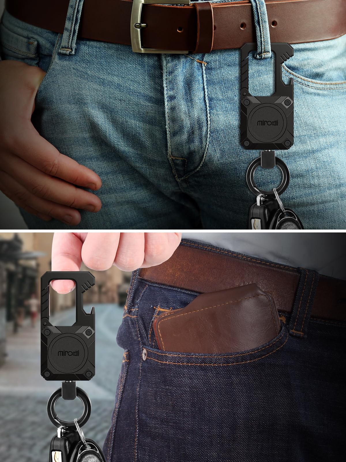 Miroddi keychain with box and USB-C cable showing included accessories benefit