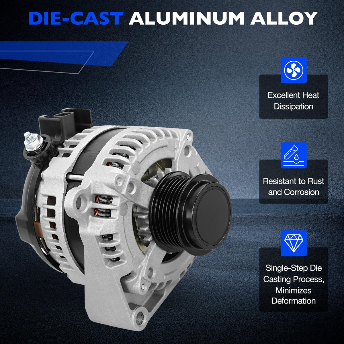 Misakomo alternator installed in truck engine bay restoring charging capacity