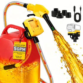 MISFANS front view of pump and nozzle showing portable design and quick transfer benefit