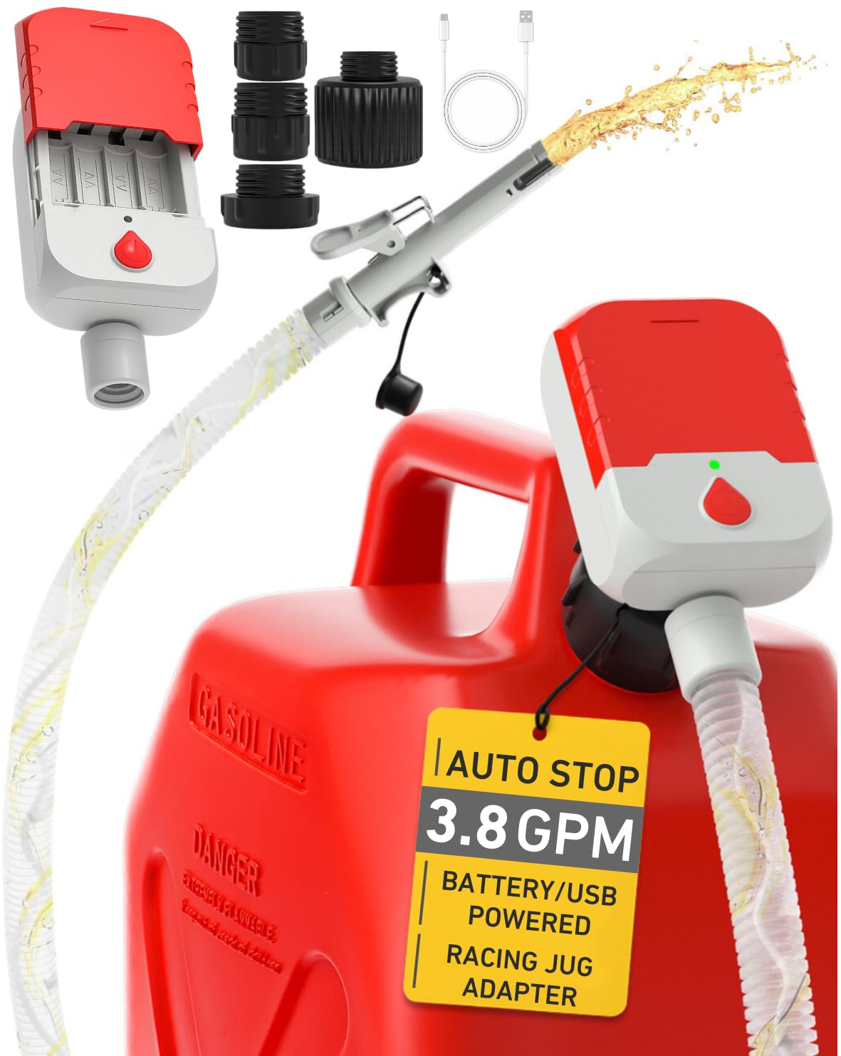 MISFANS front view showing pump body and button, fast safe refueling