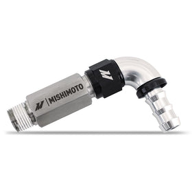 Mishimoto CNC-machined aluminum adapter close-up showing precise fit and corrosion resistance