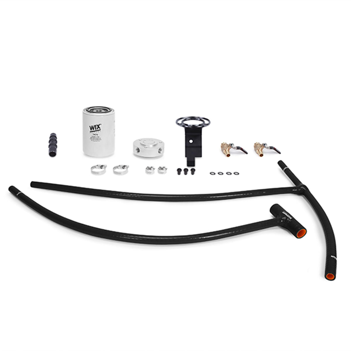 Mishimoto coolant filter kit front-mounted showing compact installation and easy access