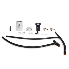 Mishimoto coolant filter kit front-mounted showing compact installation and easy access