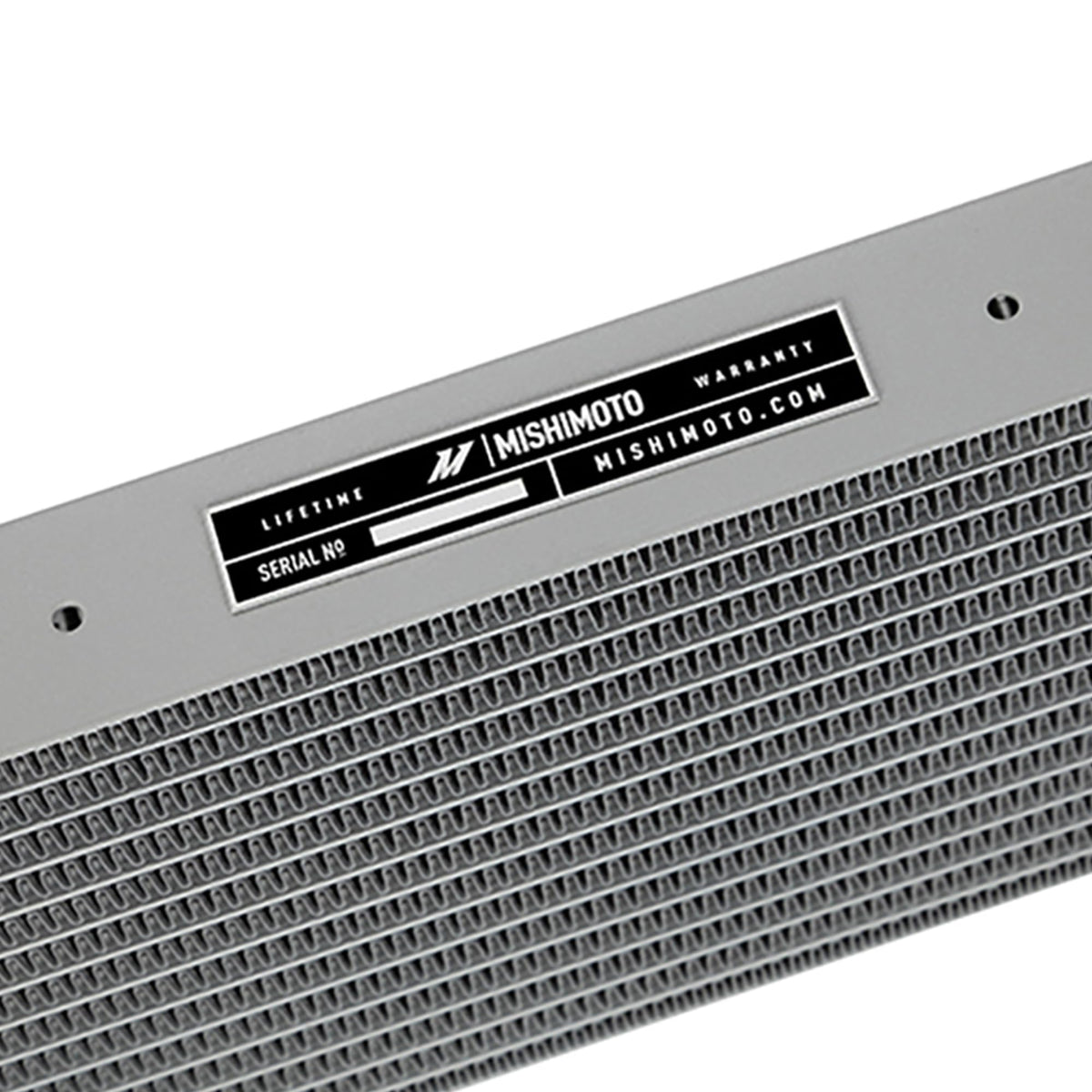 Mishimoto cooler installed under hood to show scale and clean OEM-style fitment