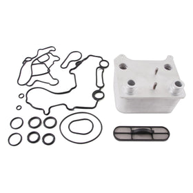 Mishimoto front view of replacement oil cooler showing mounting points and fitment benefits