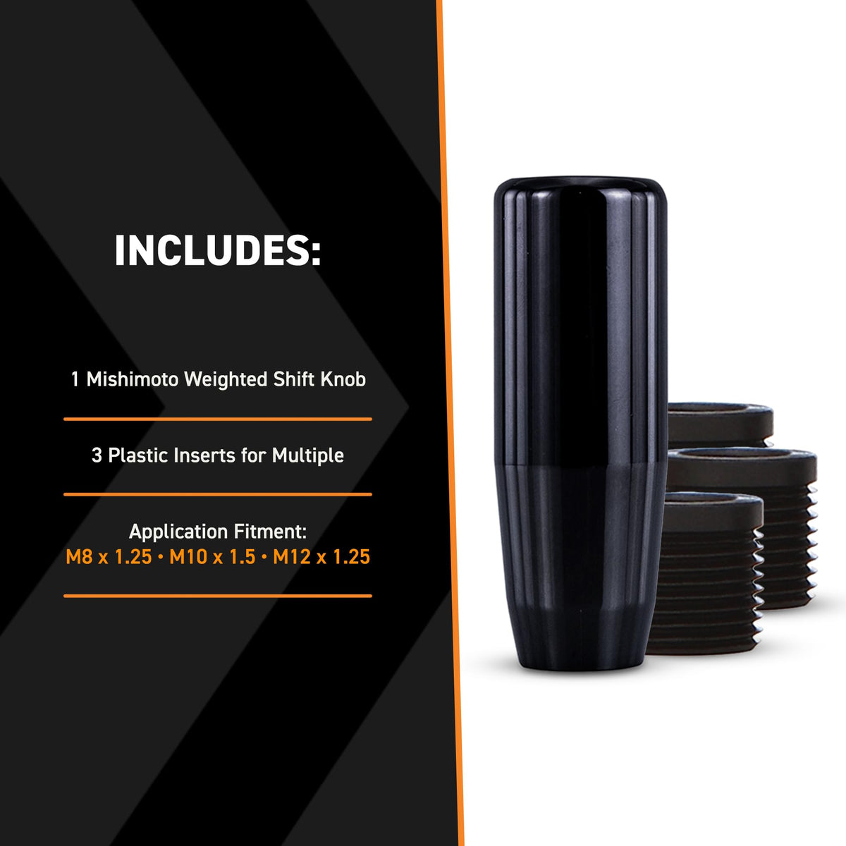 Mishimoto thread adapters layout with three inserts for broad vehicle compatibility