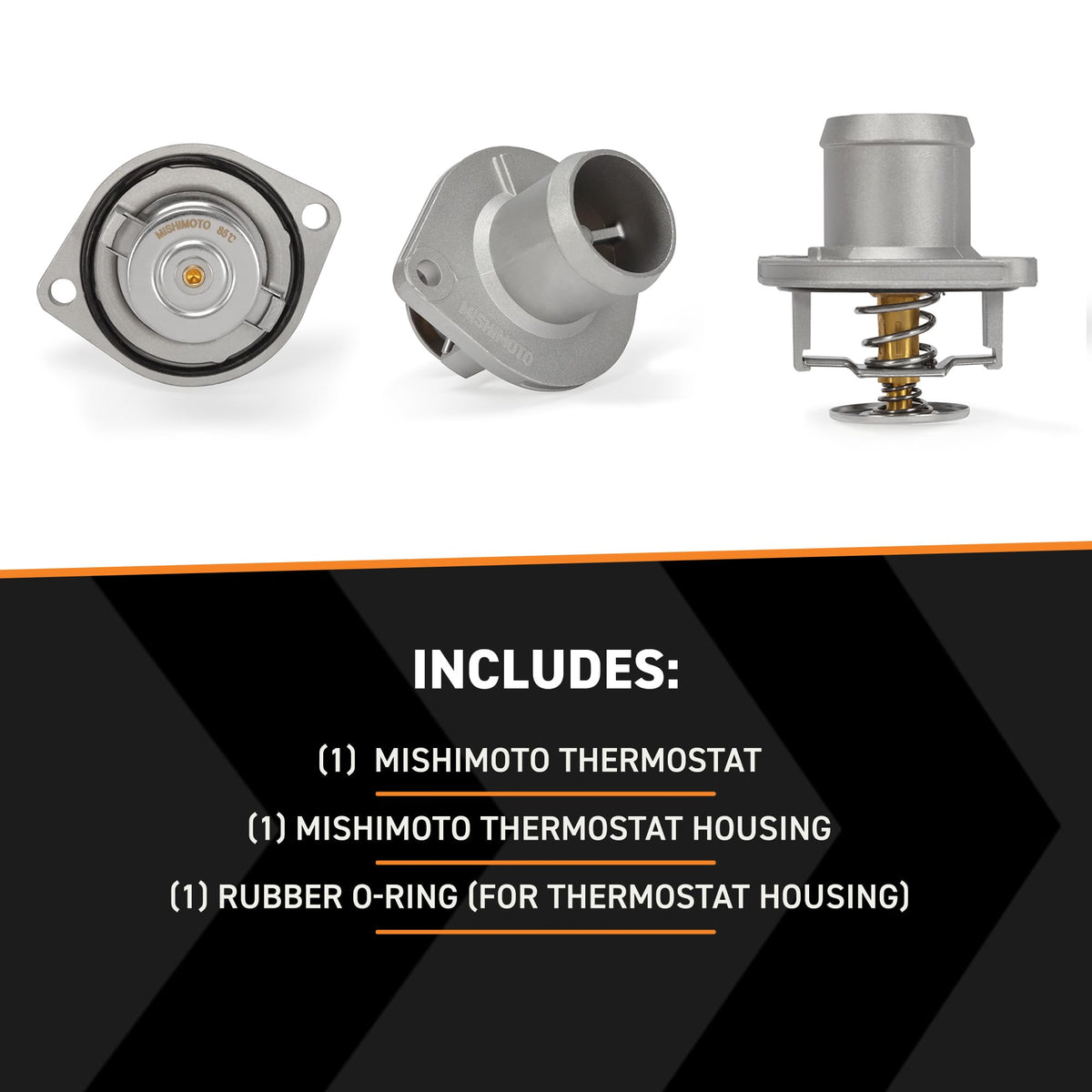 Mishimoto thermostat element detail illustrating precise setpoint for improved coolant flow