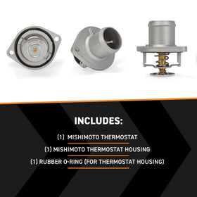 Mishimoto thermostat element detail illustrating precise setpoint for improved coolant flow