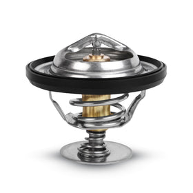 Mishimoto front view of racing thermostat showing fitment and benefit of direct-fit replacement