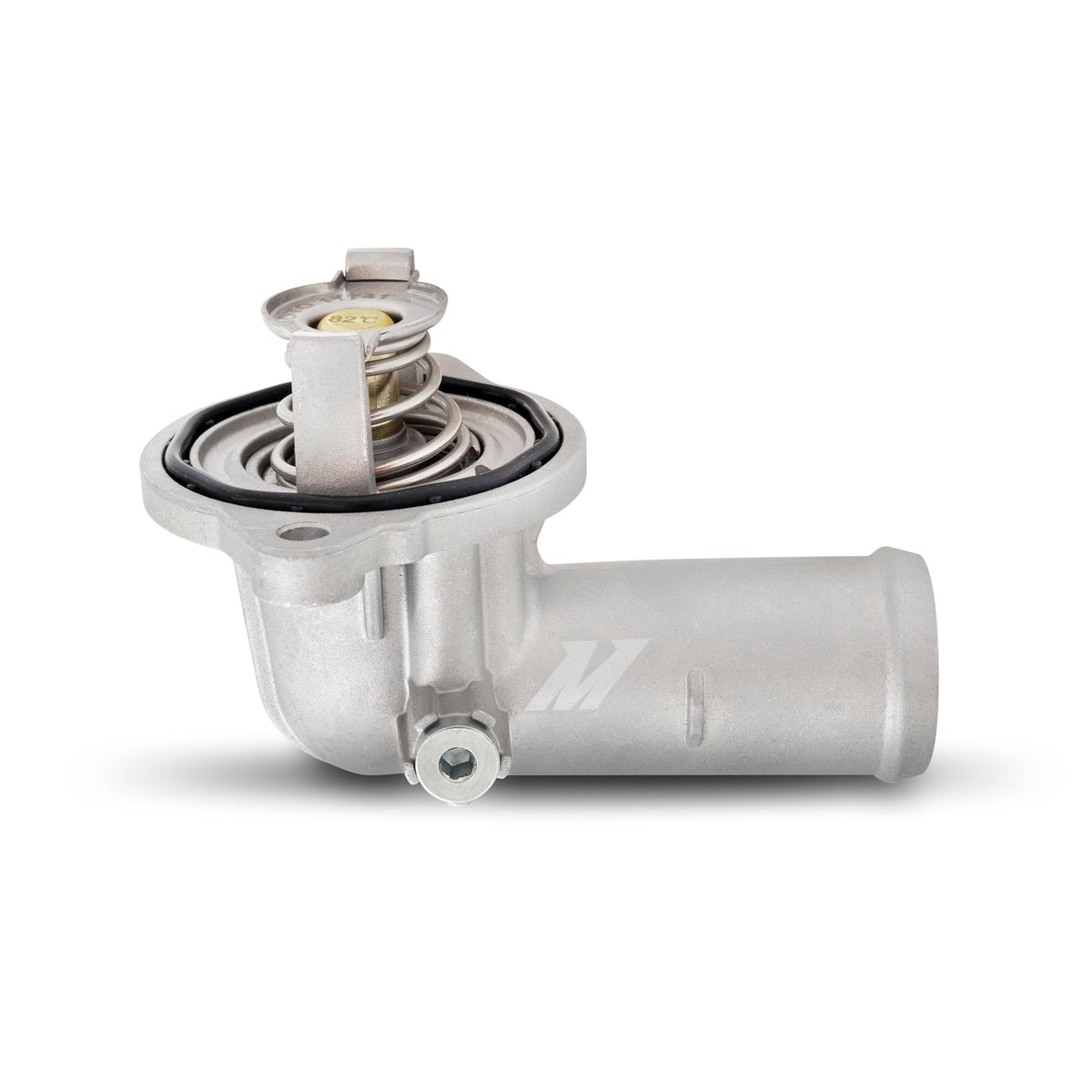 Mishimoto thermostat housing front view showing fit and durable aluminum construction benefit