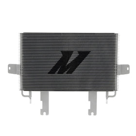 Mishimoto front view of silver cooler showing fit and improved cooling