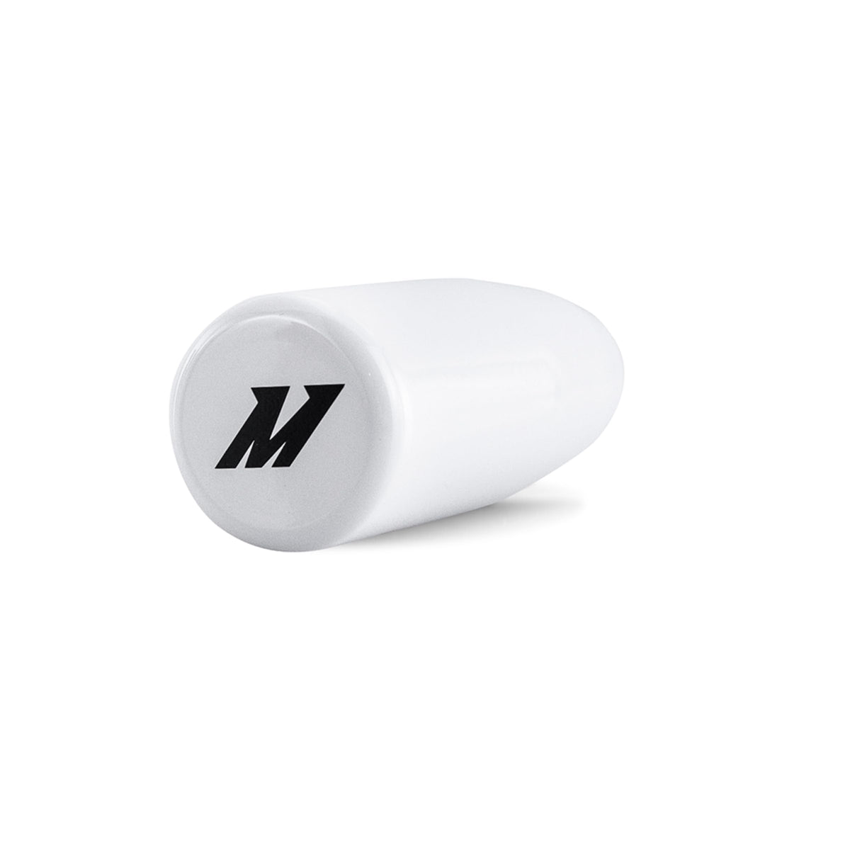Mishimoto front view of white weighted shift knob showing clean finish and improved control