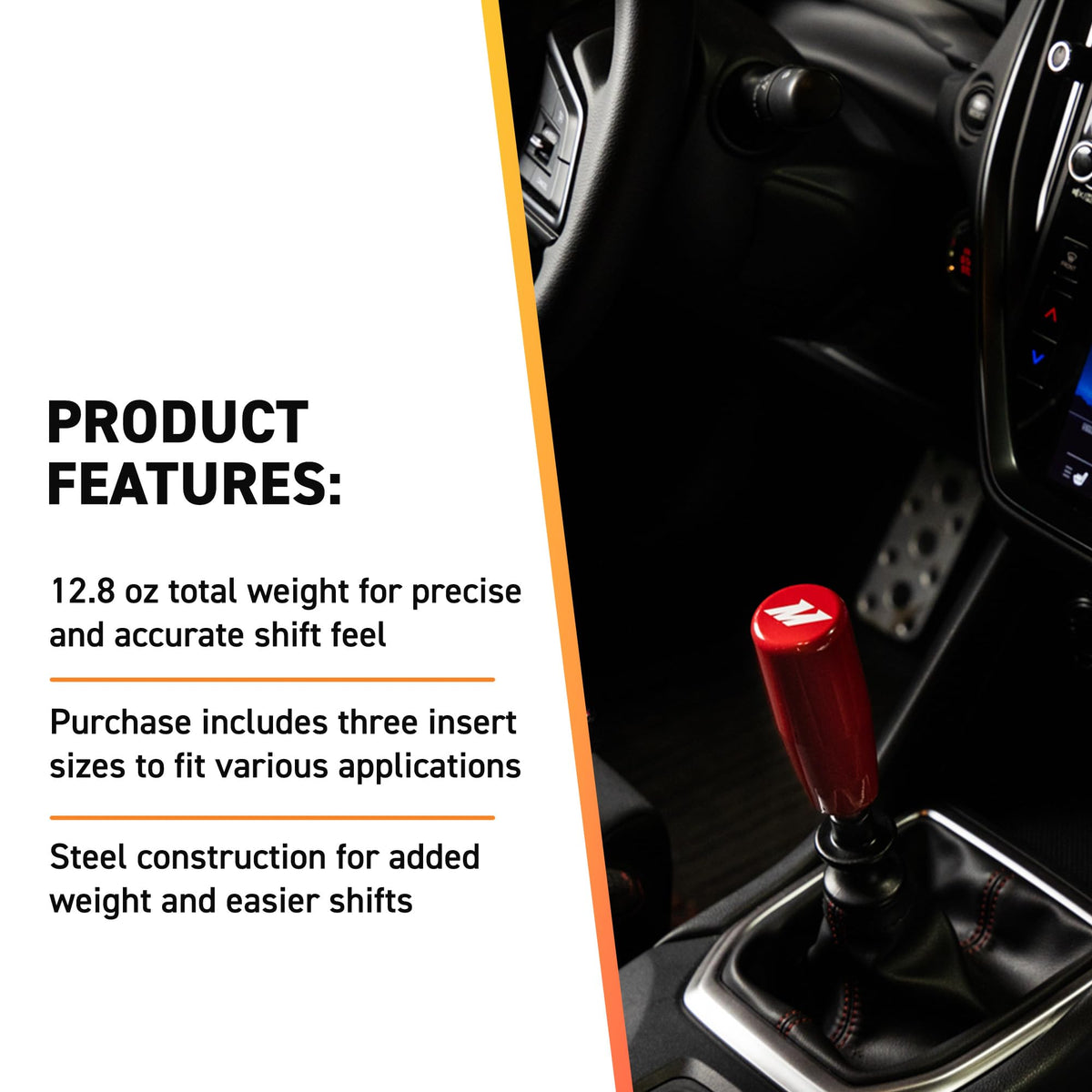 Mishimoto knob installed in vehicle demonstrating ergonomic grip and smoother shifts