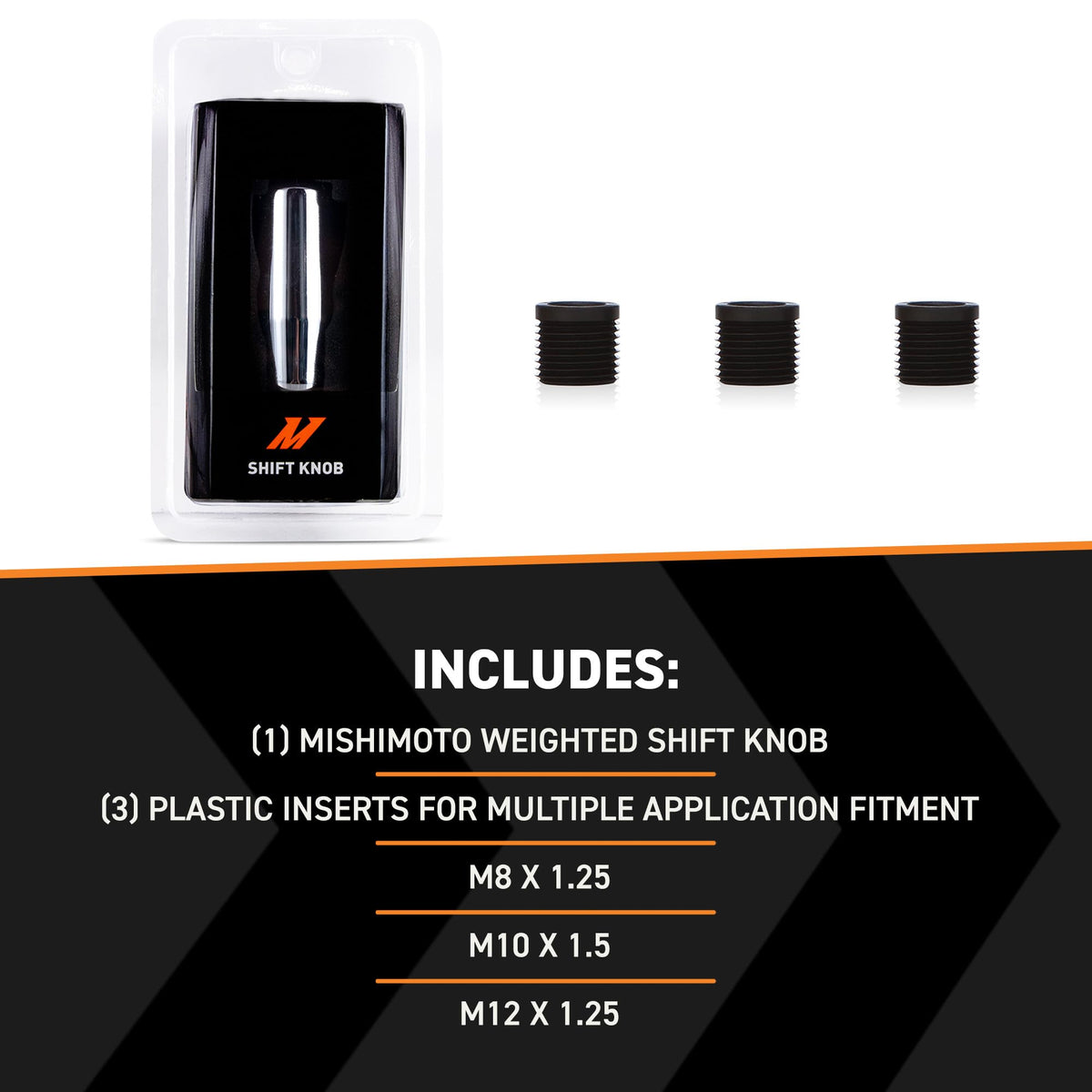 Mishimoto three thread adapters displayed to show universal compatibility benefit