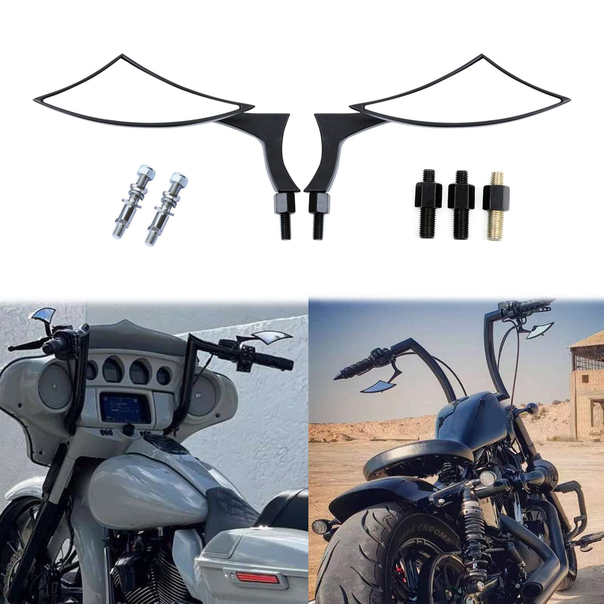 MISS MOLY installed on Harley side view illustrating streamlined aesthetic and range of vision