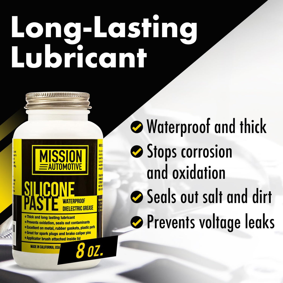 Mission Automotive lid with built-in applicator brush for precise, mess-free application