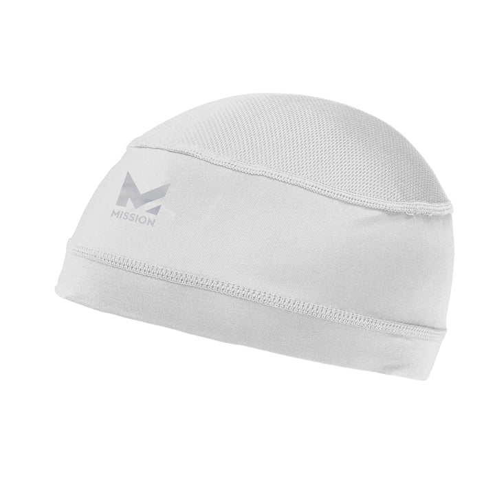 MISSION cooling helmet liner front view showing slim white profile and comfort