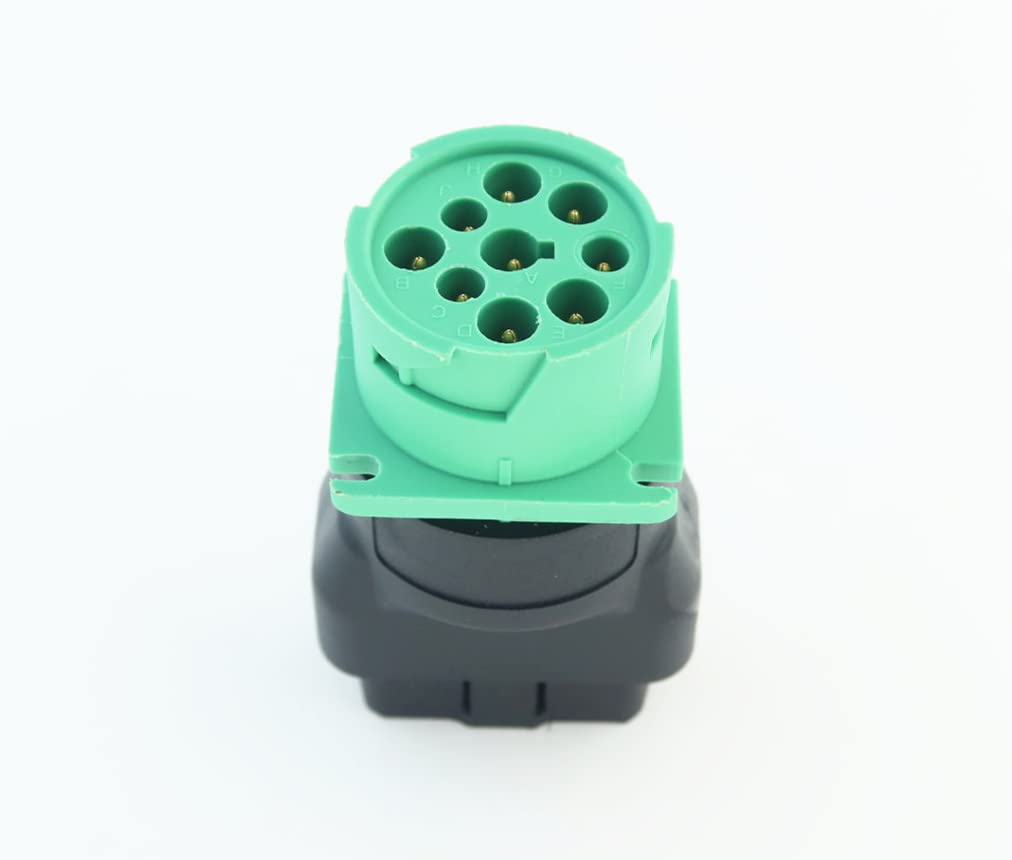 MITOB closeup of 16‑pin OBD2 male connector with clear pin layout for correct fit