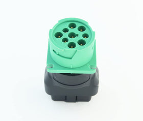 MITOB closeup of 16‑pin OBD2 male connector with clear pin layout for correct fit