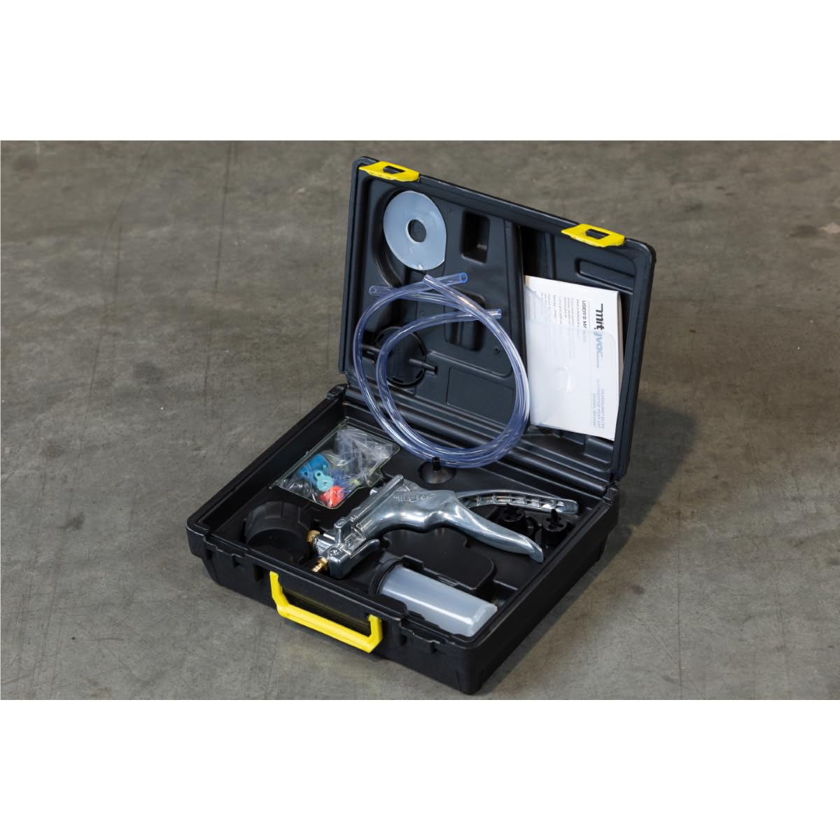 Mityvac kit staged on workbench ready for automotive maintenance and professional use