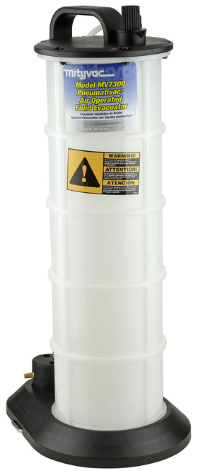 Mityvac MV7300 reservoir close-up highlighting chemical-resistant polyethylene benefit