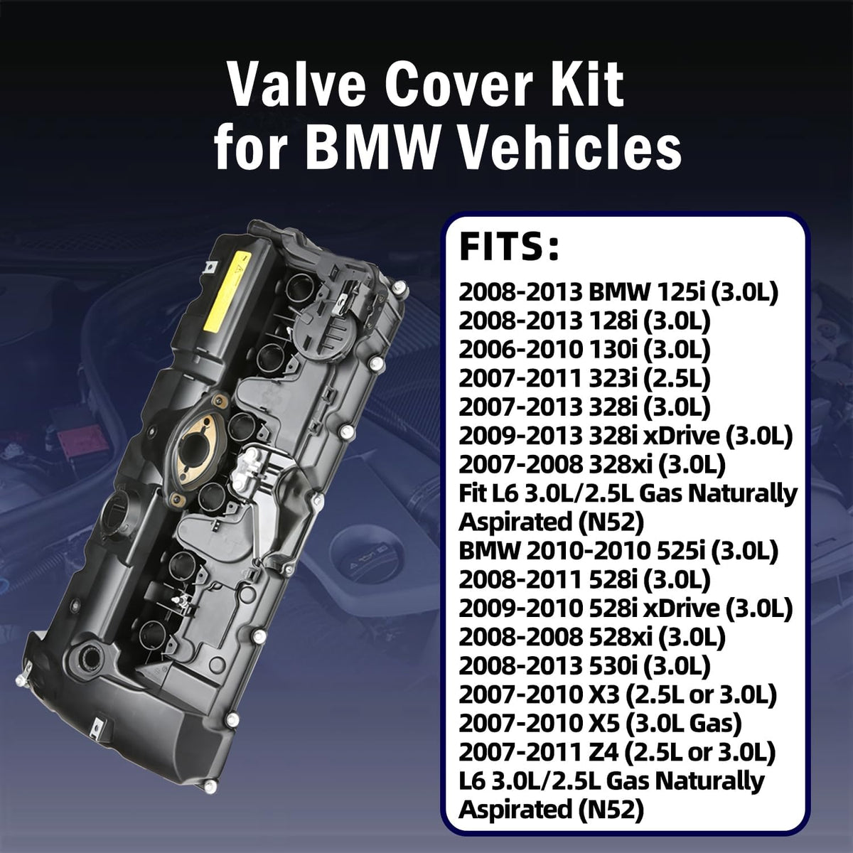 MITZONE valve cover installed in engine bay demonstrating direct-fit alignment