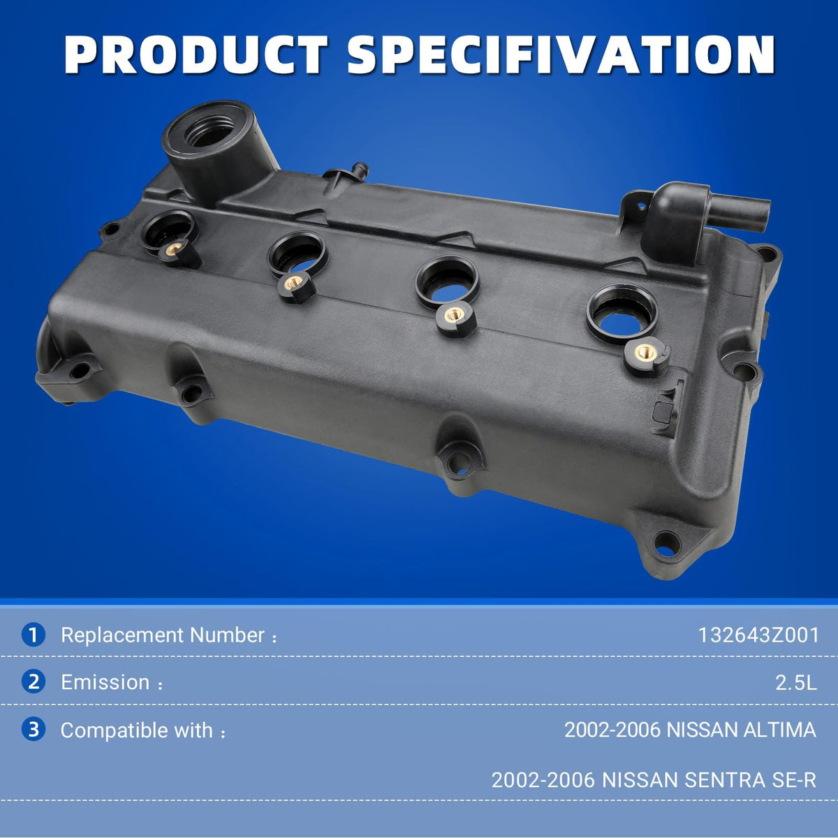 MITZONE valve cover installed on Nissan 2.5L engine demonstrating clean repair benefit
