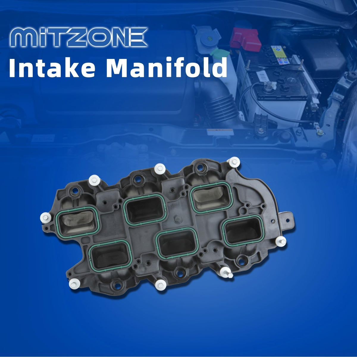 MITZONE manifold size comparison with hand showing compact OEM-fit dimensions