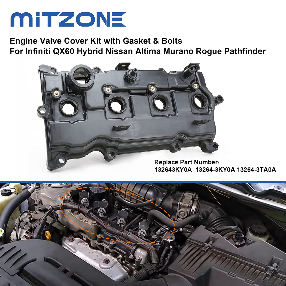 MITZONE valve cover gasket and seals laid out, ensuring reliable leak-resistant sealing