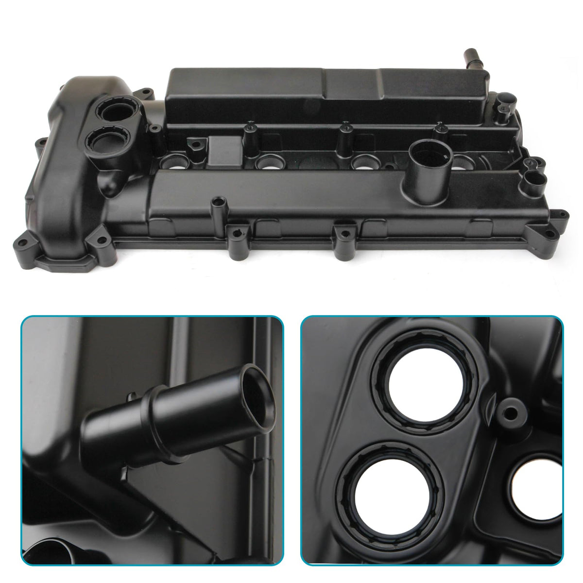 MITZONE valve cover installed in engine bay illustrating direct-fit benefit