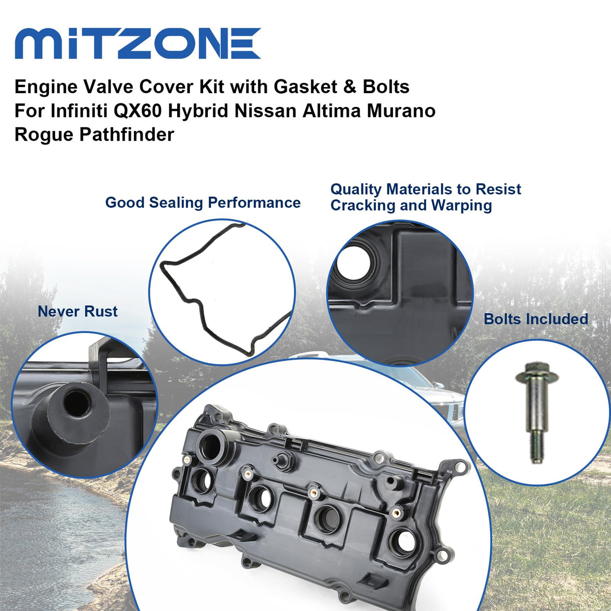 MITZONE valve cover installed on engine demonstrating direct-fit replacement benefit