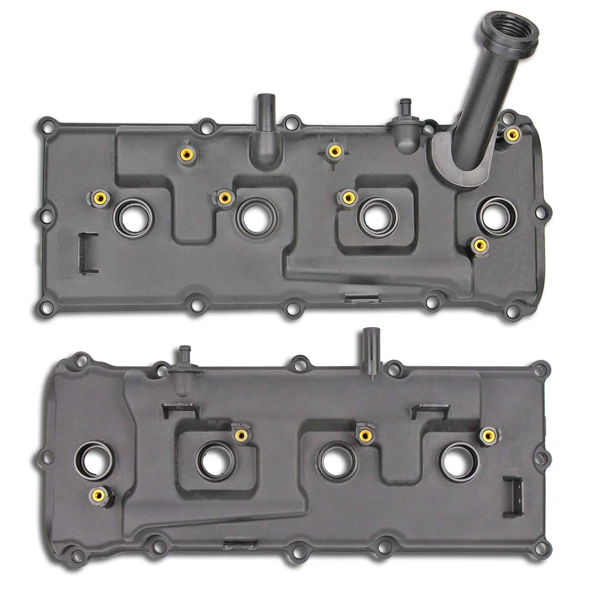 MITZONE valve cover installed on VK56DE engine showing correct alignment benefit
