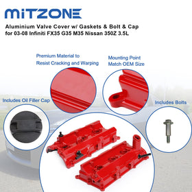 MITZONE left valve cover installed on engine showing correct fitment