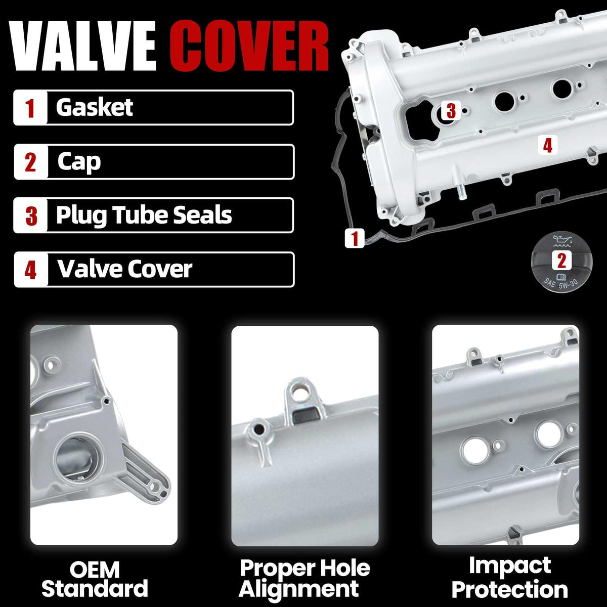 MITZONE valve cover oil cap and plug tube seal included for complete top-end assembly