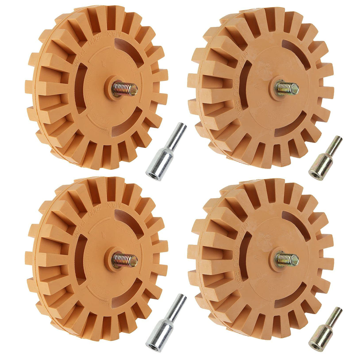 MIVIDE front packaging showing all four eraser wheels and adapter, faster decal removal