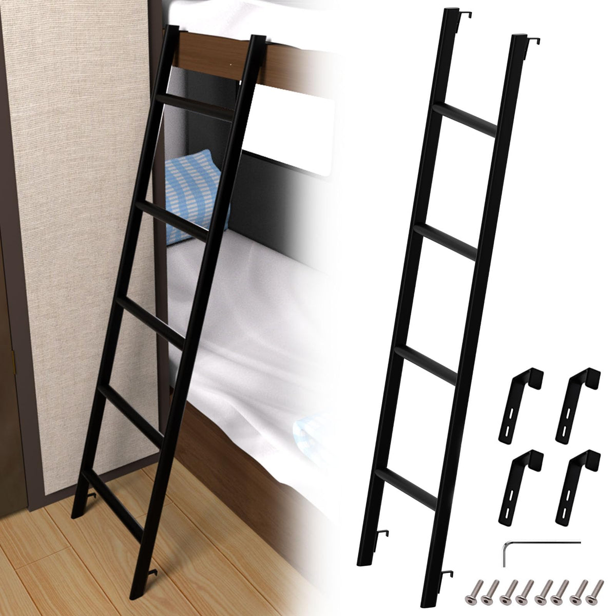 MIWOOYY front view of ladder showing whole frame and sleek finish benefit