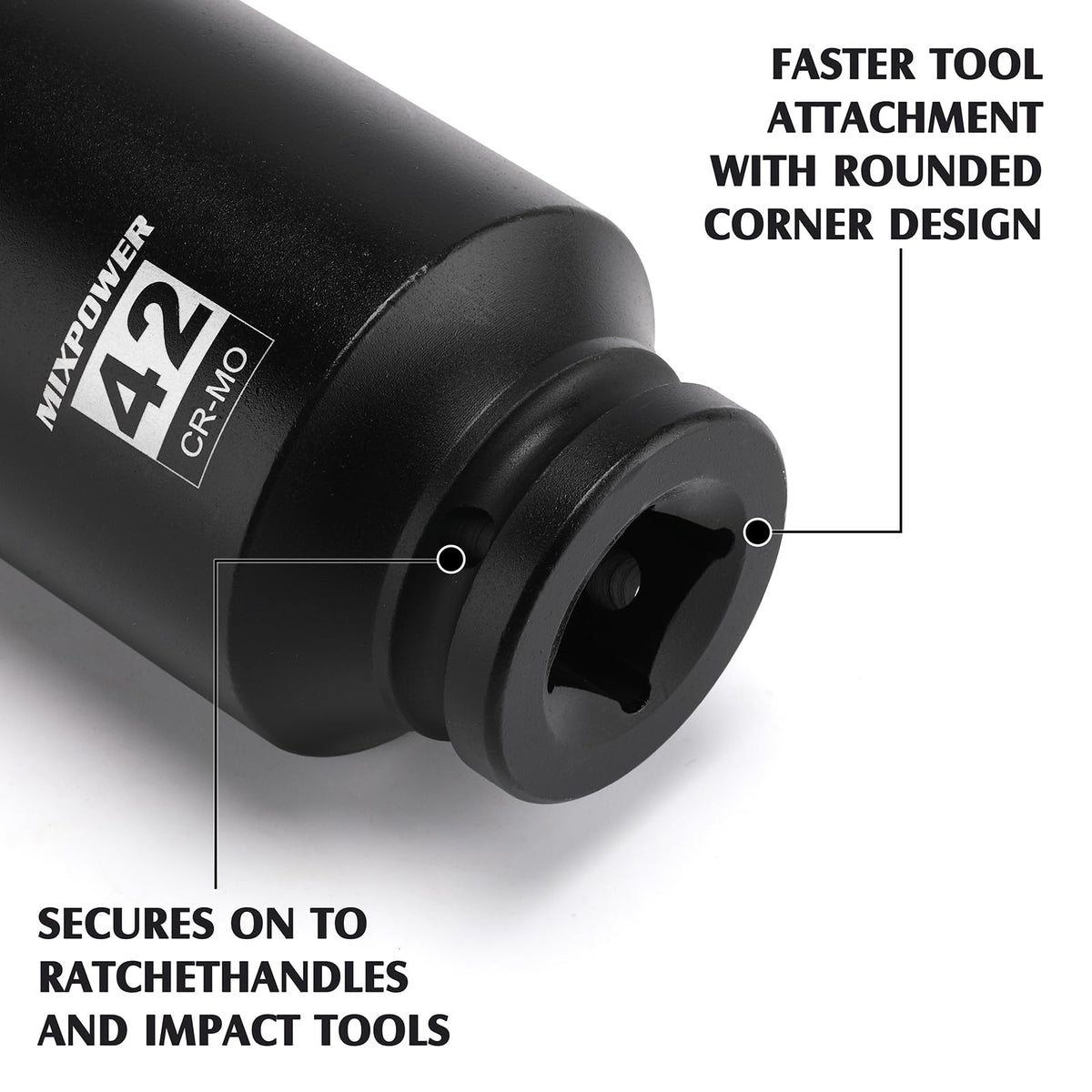 MIXPOWER side view showing deep profile to reach recessed axle nuts effectively