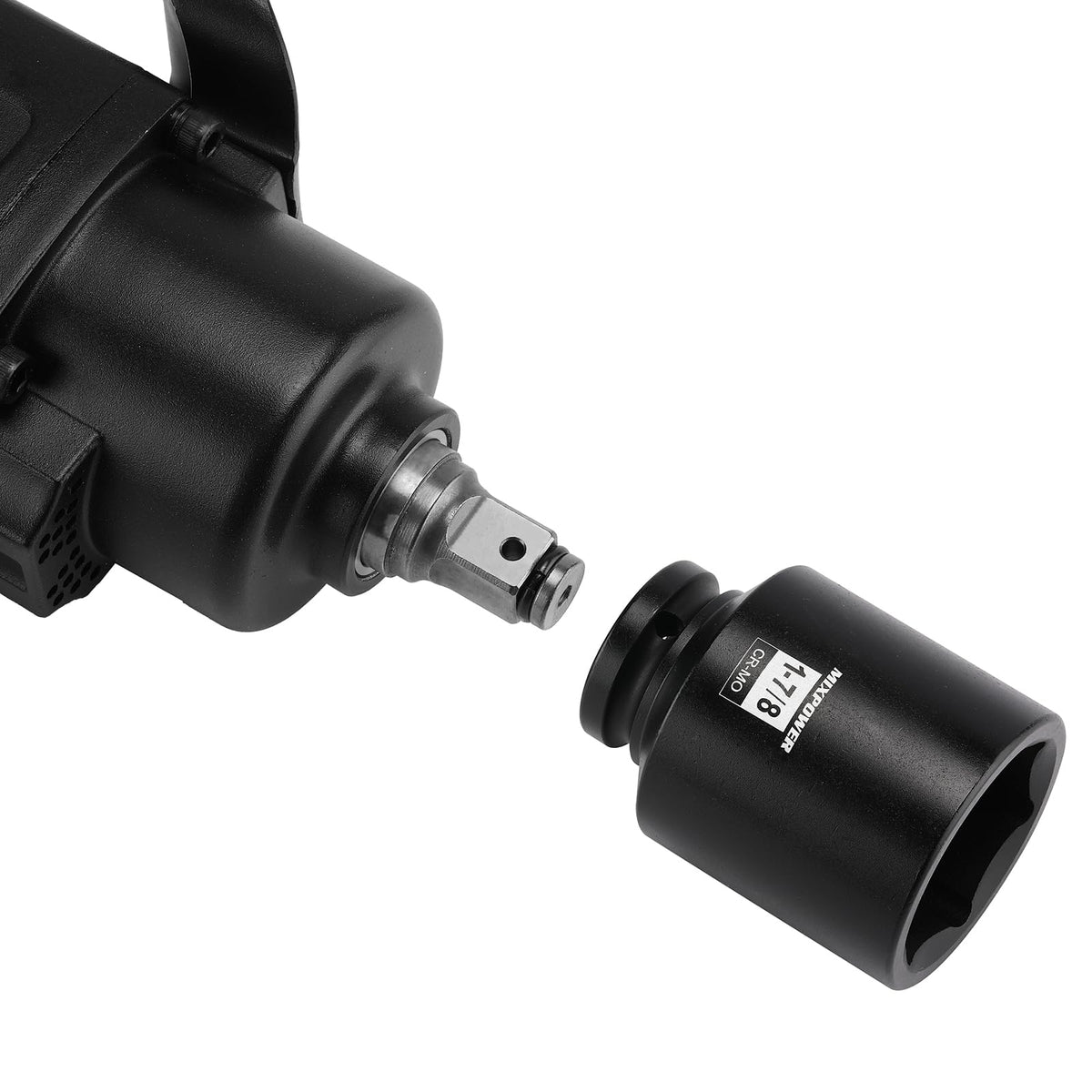 MIXPOWER socket beside a 3/4-inch drive wrench showing correct scale and fit