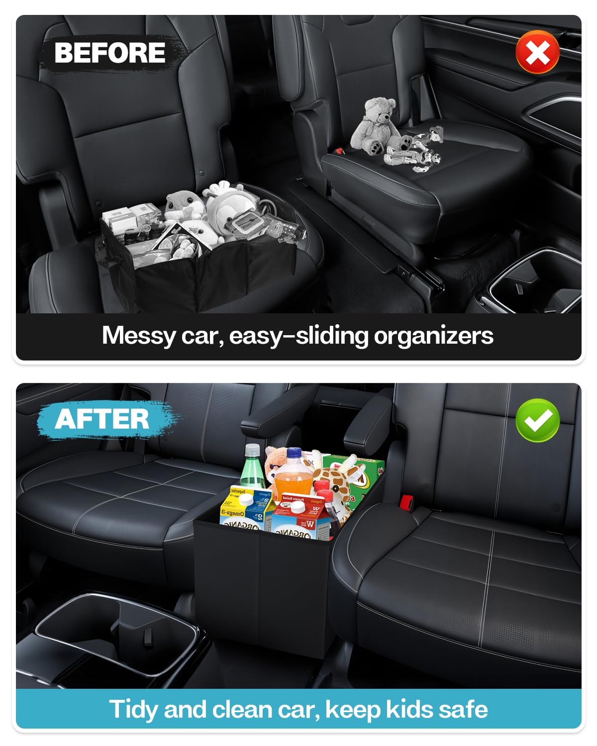 Mixsuper Liner in use with kids toys keeping Telluride backseat tidy and accessible