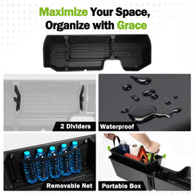 Mixsuper Liner installed under rear seat demonstrating space-saving organization