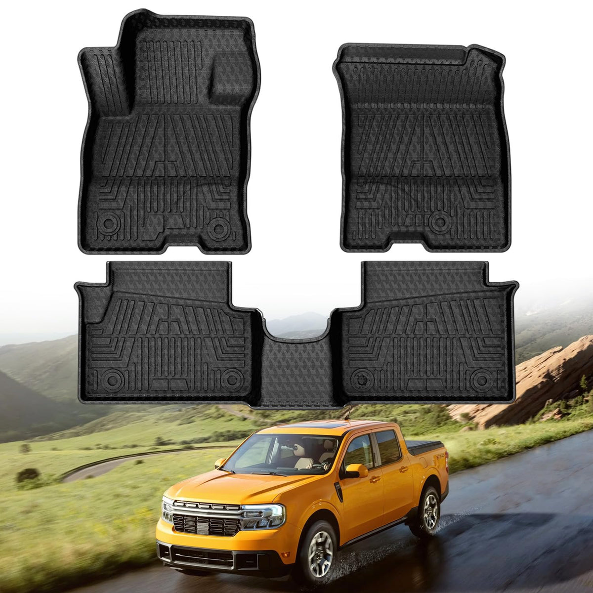 Mixsuper front row floor liner showing tailored fit and full coverage benefit