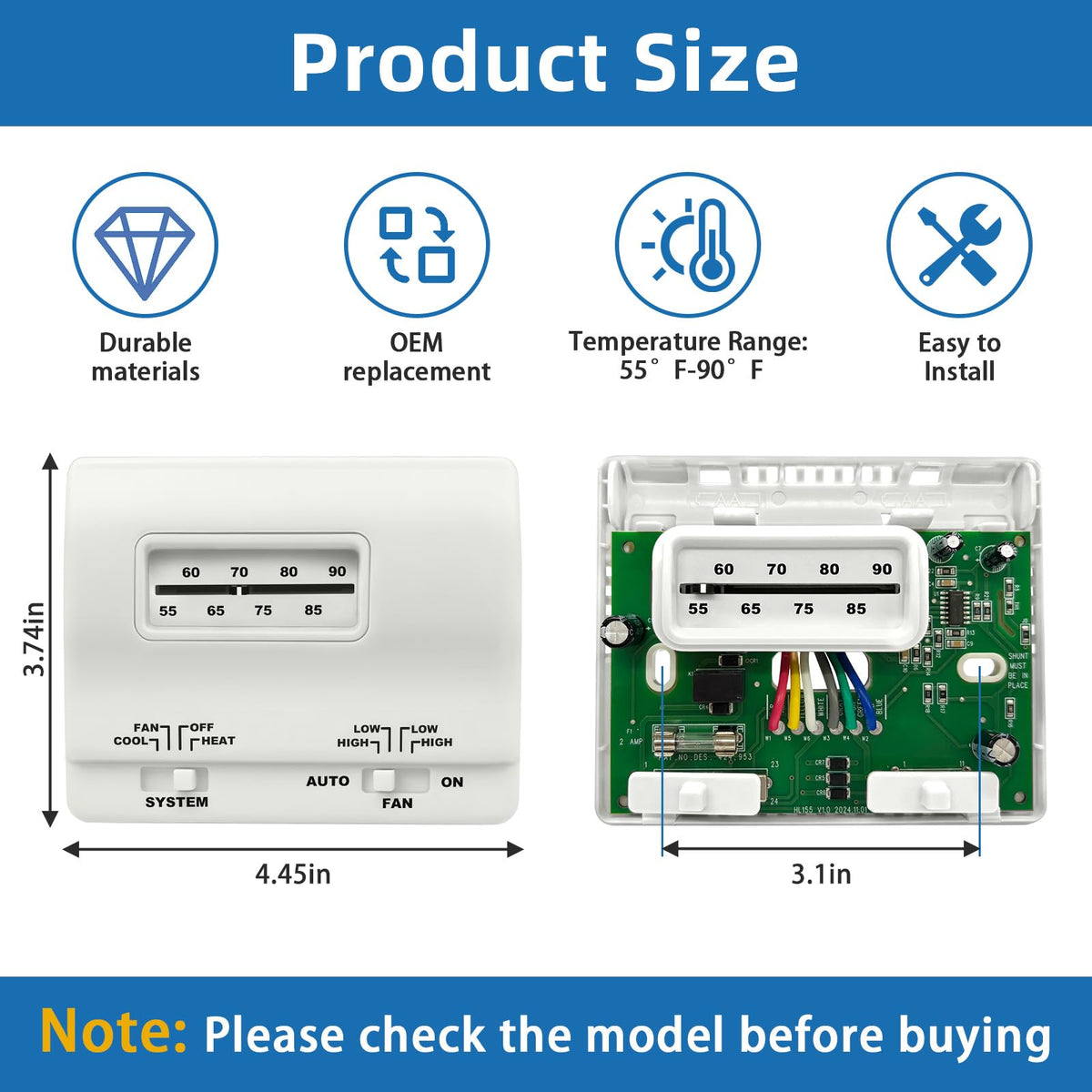 MIYOLO thermostat back wiring terminals and connectors, simplifies installation