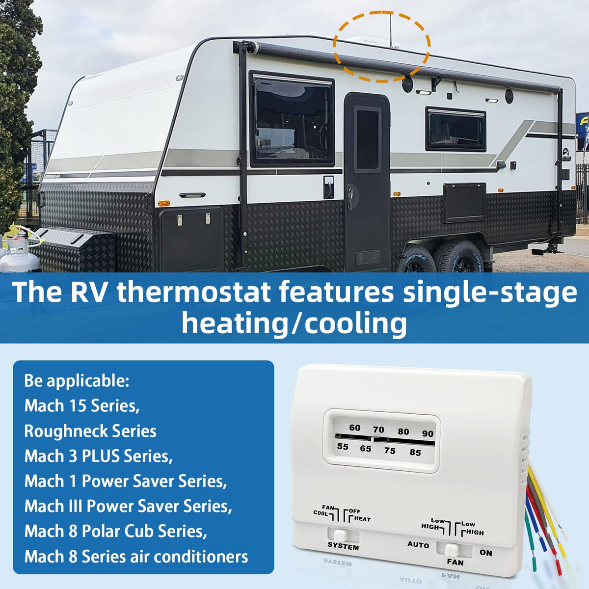 MIYOLO thermostat mounted inside an RV wall, restores comfortable cabin control