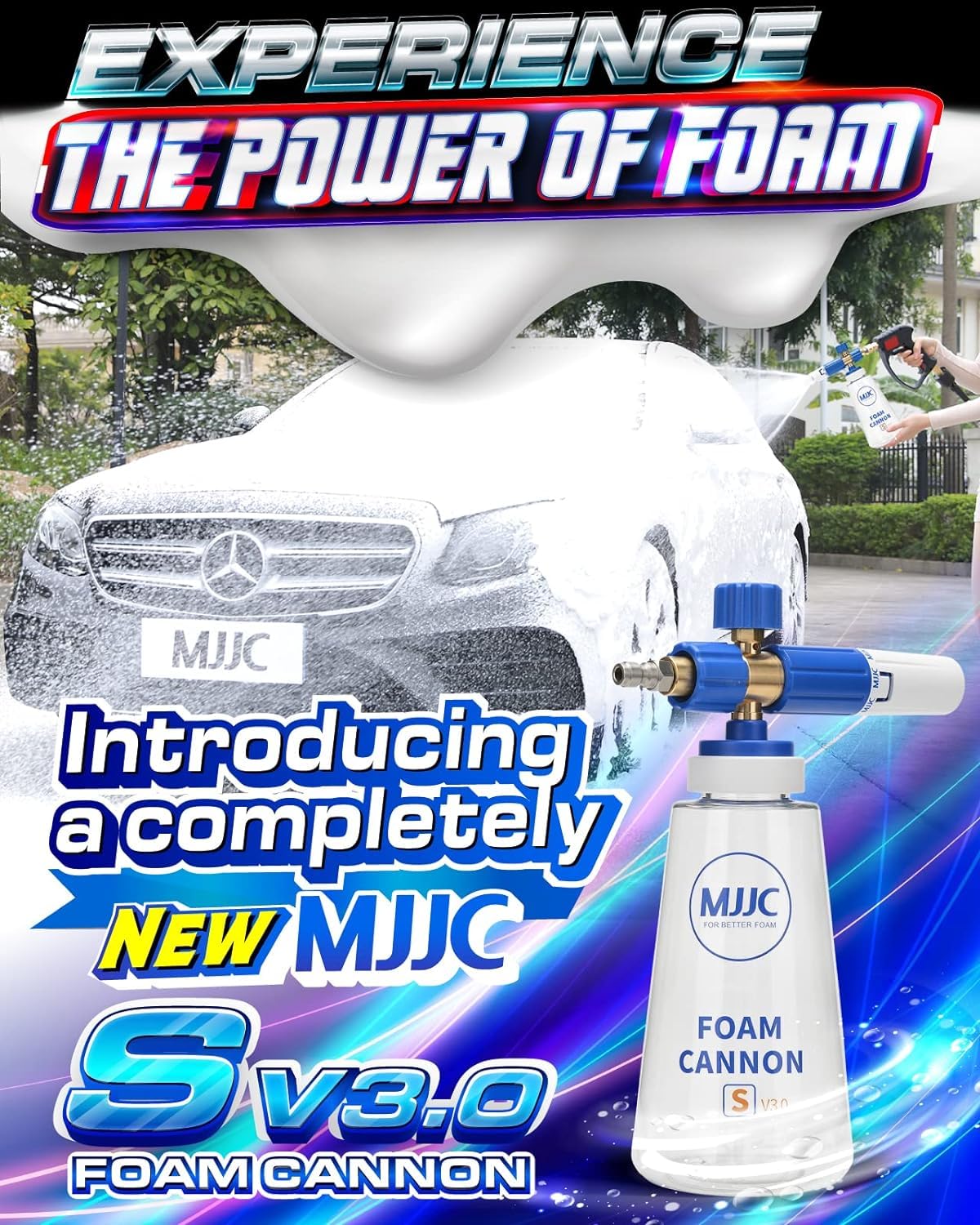 MJJC Foam Cannon S V3.0 bottle and cap close-up highlighting easy attach and stable base