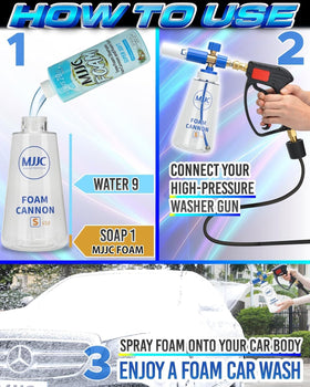 MJJC Foam Cannon S V3.0 in use on car creating clingy foam for safer cleaning